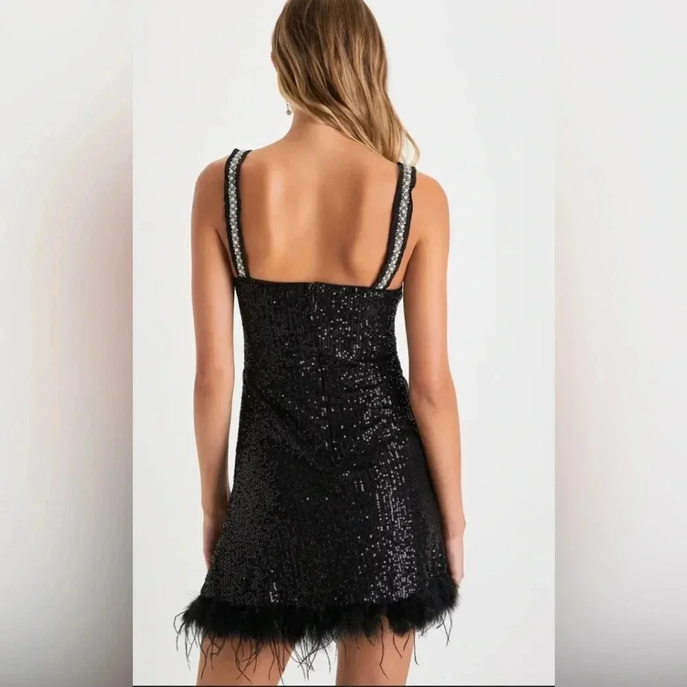 Lulu’s Dress Women’s Medium Glamorous Energy Black Sequin Pearl Bustier Mini NWT - Picture 2 of 11